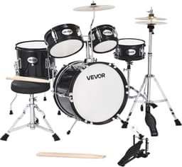 VEVOR Drumset 5-Delig Drumstel voor Kinderen met 14-Inch (35,6 Cm) Bastrommel Zwart — thumbnail 1