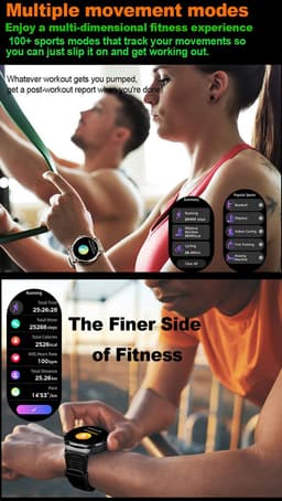Knobbout 1.85” Scherm HD Sport Smartwatch – 710mAh Extra Grote Batterij – Bluetooth Bellen – RVS Bezel – Hartslagmeting/Bloeddrukmeting/Slaapmonitoring/Calorieverbruik – Android & iOS – Blauw Grijs Siliconen Band — thumbnail 4