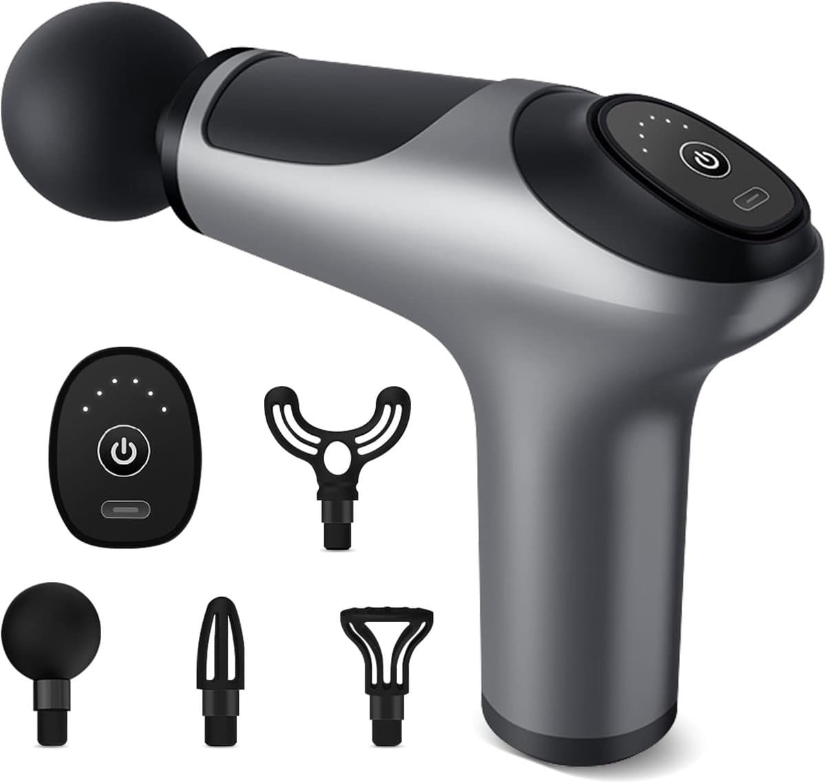 Spiermassagepistool, spiermassagepistool, 3200 tpm geluidsarm massagepistool, impactmassager, uitgerust met 6 snelheidsregeling, 4 massagekoppen, voor het verlichten van spierpijn — afbeelding 1