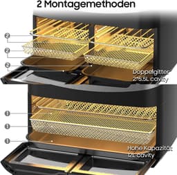 Heteluchtfriteuse 12L met 2 Laden, 10 Programma's en Zichtvenster – 2600W — thumbnail 5