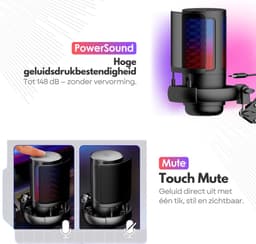 Premium RGB Microfoon met Verstelbare Arm – USB Plug & Play – Gaming Mic met POP Filter – Zwart — thumbnail 5