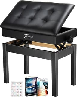 Finesse Premium Pianobank - Hoogte Verstelbaar - met Opbergruimte - Zacht Kussen - Pianokruk - Pianostoel - Zwart — thumbnail 1