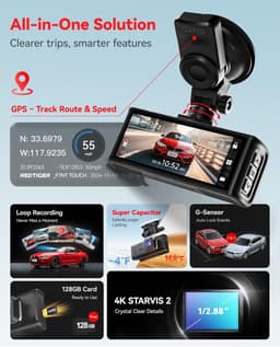 Dashcam Auto 4K Voor en Achter – Touchscreen, WiFi, GPS, Nachtzicht, 128GB Geheugenkaart, 170° Groothoek Camera — thumbnail 2