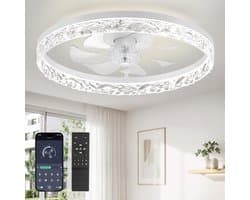 Plafondventilator met verlichting stil dimbaar LED plafondventilator 6 snelheden timer afstandsbediening 50,8 cm wit
