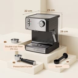 Sogiol® Pistonmachine 20 Bar - Espressomachine met Melkopschuimer 1,6L Zwart — thumbnail 4