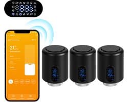 Slimme Thermostaatkraan voor Radiator – WiFi, App en 6 Modi – Zwart – 3-pack