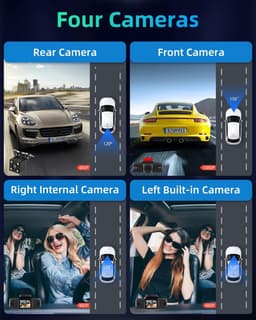 SnelShoppen - 4-kanaals 360° Auto Dashcam - 1080p Voor- en Achtercamera - 2 Inch Scherm - Verstelbare Zijcamera's - IR Nachtzicht - Loop-opname - G-se — thumbnail 5