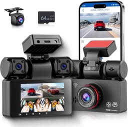 SnelShoppen - 4-kanaals auto dashcam 360° 2K + 1080p voor en achter, WiFi, app, 3-inch scherm, loopopname, nachtzicht, G-sensor, parkeermodus, inclusi — thumbnail 1