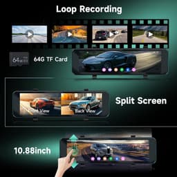 SnelShoppen - 4K + 1080P Achteruitkijkspiegel Dashcam Auto met GPS, ADAS, BSD, WLAN, 10,88 Inch Touchscreen, Achteruitrijcamera, Parkeermodus, G-senso — thumbnail 3