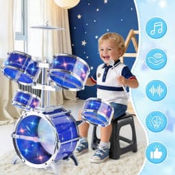 Kinder Drumstel - Speelgoeddrumstel - licht en geluid - 30° kantelhoek - Muzikaal Speelgoed - voor muziekonderwijs en peuters - Jongens en Meisjes — thumbnail 3