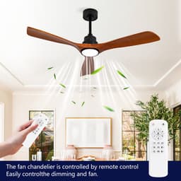 MODENUIT Plafondventilator 132 cm - Met Licht, 6 Snelheden En Timer - Voor Woonkamer - Zwart Walnoot Hout — thumbnail 3