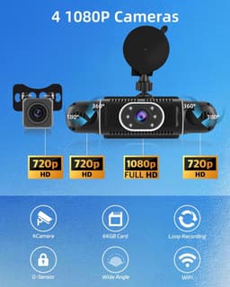 SnelShoppen - Dashcam 360 Graden - 4 Kanalen - 1080p + 720p - Wifi App Bediening - Nachtzicht - Loopopname - Parkeerbewaking - G-sensor - Auto Camera — thumbnail 5