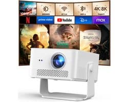 SnelShoppen - Mini Beamer Projector 4K 8K Ondersteuning, Native 1080P, WiFi 6, BT 5.4, Autofocus, Keystone-correctie, 180° Rotatie, 15W Luidspreker vo