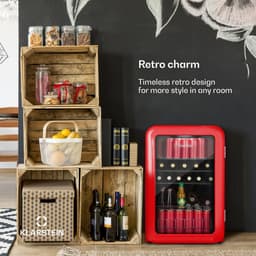 Klarstein PopLife Drankenkoeler - Mini-bar, Retrokoelkast, 0-10°C, slechts 39 dB, 115 L, milieuvriendelijk, dubbel glazen deur, Retro-design, rood — thumbnail 3