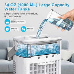 Verdampingskoele-aircooler-aircooler met water-Draagbare airconditioner - Draagbare koeler met afstandsbediening - Timerfunctie - Gekleurd nachtlampje - Drie-laags miststand - Geschikt voor slaapkamers, kantoren en kamperen - Wit - 18x13x25 cm — thumbnail 5