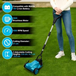 Grasmaaier - Accu maaier - Kleine tuinen - Borstelloze motor - 21 cm snijbreedte - Blauw — thumbnail 2