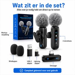 Montzys® Draadloze Microfoon Set - Lavalier & Dasspeld - USB-C & Lightning - Lange Batterij & Draadloos - Plug & Play — thumbnail 2
