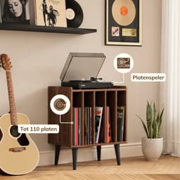 ACAZA LP Opbergsysteem - Walnoot - 56,5 x 39 x 64,5 cm (L x B x H) - Vinyl Opbergsysteem - LP Houder - Platenrek - Platenkast - Platenspelermeubel — thumbnail 2