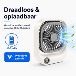 Draagbare Bureauventilator - Lichtgewicht USB-C Ventilator - Handventilator Oplaadbaar - Mini Tafel Ventilator - 3 Standen - Mini Desk Fan - Compacte Kleine Oplaadbare Ventilator - voor Auto, Kantoor & Onderweg - Handwaaier - Wit - Silvergear — thumbnail 5