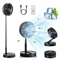 KZQ Draagbare, opvouwbare oscillerende ventilator - Tafelventilator - Staande ventilator - Stil - Vierversnellingsinstelling - 8000 mAh - USB-C - Inclusief afstandsbediening - Geschikt voor Thuis, Kantoor en Buiten - 22 × 22 × 10 cm - Zwart — thumbnail 1
