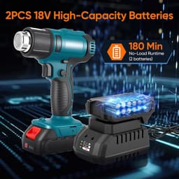 Hot Air Gun, Battery, Hot Air Gun with 2 x 4.0 Ah Battery, 50-550 °C, Plastic Welding Machine, Wireless, with 5 - ShopVlot — thumbnail 4