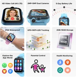 DOOGEE Anyscene S3 4G - GPS Horloge Kind - Smartwatch Kinderen - Video oproepen - Android OS - 1,72" inch HD Scherm - 2GB+16G - 900mAh - GPS/LBS/WiFi Locatie - Hartslag & Bloeddruk Monitor - IP68 Waterdicht - Geschikt voor iPhone en Android - Blauw — thumbnail 2