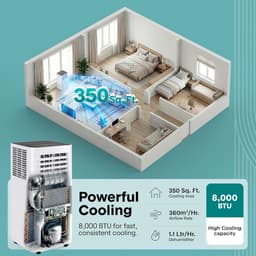 Mobiele airco 8000 BTU draagbaar met ontvochtiger, ventilator en led-display inclusief raamkit — thumbnail 4