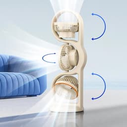 Ulisem - Ventilator - Drie Koppen - Onafhankelijke Besturing Per Kop - 360° Handmatig Verstelbaar - USB Oplaadbaar - Draagbaar Stil - Met Nachtlampje - Voor Slaapkamer Studentenkantoor Reizen Kamperen Strand Vakantie - Wit — thumbnail 3