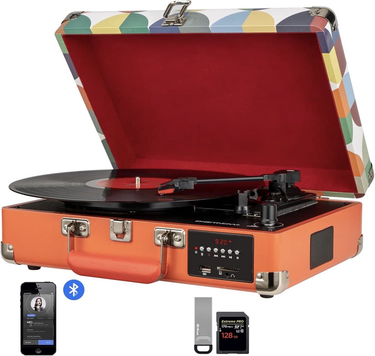 DIGITNOW Platenspeler - Ingebouwde Speakers - Auto-stop - Retro - Gekleurd — afbeelding 1