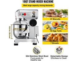 Keukenmixer – Elektrische Mixer – Deegkneder – Mixervoet – 10 Liter Kom – 450 Watt – 3 Snelheden