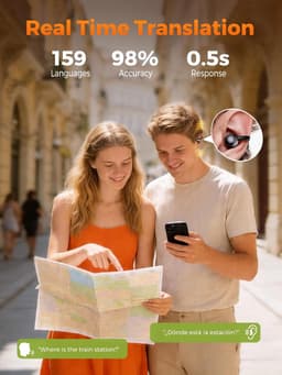 AI Vertaal Oordopjes met Echtzeit Vertaling: 159 Talen & LCD Touchscreen 3-in1 Bluetooth Vertaal Oortjes met 7 Modi, 30 Uur Batterijduur voor Reizen, Zakelijk Gebruik en Studie en Dagelijks Gebruik - zwart — thumbnail 3