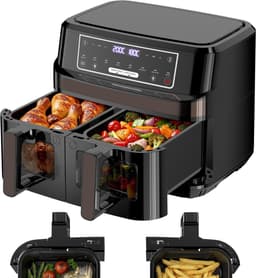Airfryer Dubbel Compartiment - Olievrije Frituurpan - Gezond Koken - Slimme Finish Functie - 9 Liter Totaal - Zilver — thumbnail 2