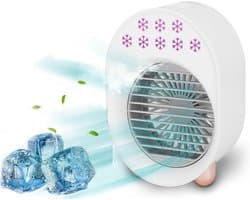 Mobiele airconditioner - Ventilator - 4-in-1 draagbare desktop aircooler - USB oplaadbare luchtkoeler met waterverneveling - 3 windsnelheden - LED Verlichting - geschikt voor slaapkamer - auto - caravan en camping - sproeistanden