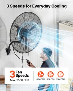 VEVOR 115W Industriële Wandventilator 81 cm, 5,9 m/s Oscillerende Wandventilator met 3-Traps Verstelbare Hoek en Nevelfunctie, Commerciële Industriële Ventilator voor Werkplaats, Garage, Magazijn, Sportschool, Zwart — thumbnail 4