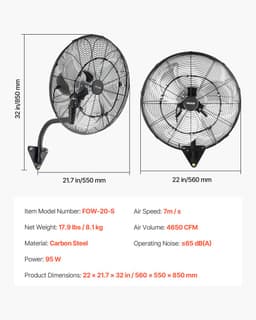 VEVOR 95W Industriële Wandventilator 56 cm, 7 m/s Oscillerende Wandventilator met Afstandsbediening, Vernevelingsfunctie & 18-uurs Timer, Commerciële Industriële Ventilator IP44 Waterdicht voor Werkplaats, Garage, Magazijn, Zwart — thumbnail 3