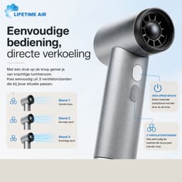 Lifetime Air Hoge Snelheidsventilator - Draagbare Handventilator met 3 Snelheden - Mini Ventilator USB-C Oplaadbaar - Krachtige Luchtstroom voor Onderweg - 13 x 4 x 9 cm - Grijs — thumbnail 5