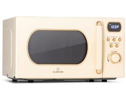 Klarstein Magnetron met Grill, 800 W, 20 Liter, 3-in-1 RVS Crème, Met Ontdooien en Pizzafunctie, Draaiplateau, Compact - voor Keuken - Bruin - Microwave Combimagnetron Microgolfoven Microwave Oven