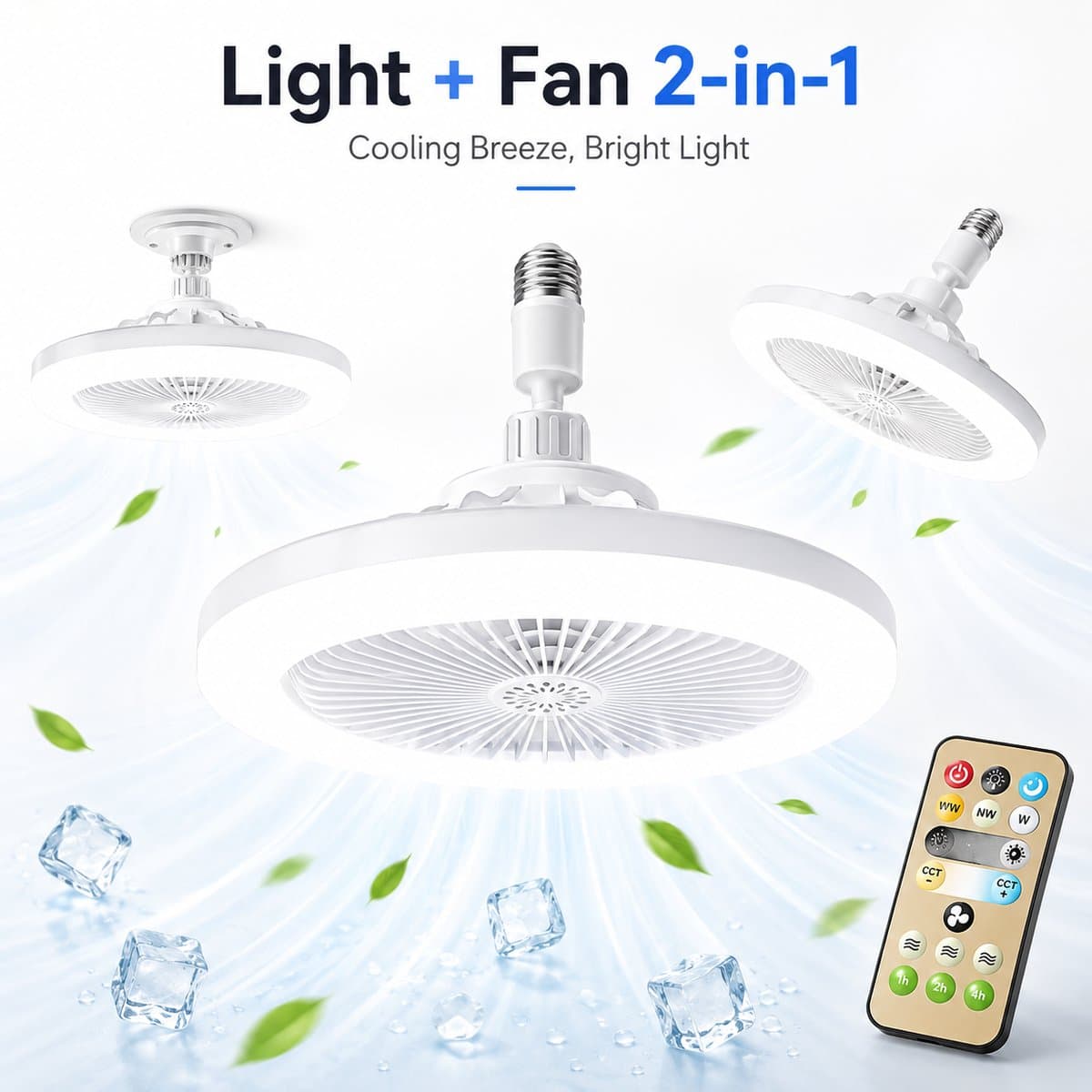 Plafondlamp Met Ventilator - E27 Ventilator Met Verlichting - Plafondventilator - LED Ventilatorlamp - Drie Lichtstanden - Traploos Dimbaar - Ventilator Met Afstandsbediening - Grijs — afbeelding 1