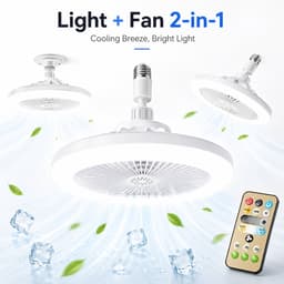 Plafondlamp Met Ventilator - E27 Ventilator Met Verlichting - Plafondventilator - LED Ventilatorlamp - Drie Lichtstanden - Traploos Dimbaar - Ventilator Met Afstandsbediening - Grijs — thumbnail 1