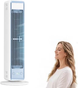 Bladloze Torenventilator - Torenventilator - Draagbare Mobiele Airco Cooler - Bladloos - Draaibaar Ventilator - 5 Snelheden - Met Afstandsbediening - Luchtstroom - Stil Compact - Mobiele Airco - Compacte Airconditioner Voor een Goede Nachtrust - Wit — thumbnail 1