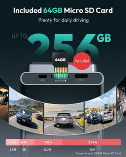 Dashcam voor auto - Zwart - G300H Plus - 4K+1080P Dual Channel Camera met Nachtzicht en Wifi - Voor Veilig Rijden — thumbnail 4