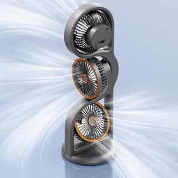 Tafelventilator met 3 koppen - 5 standen instelbaar - 360° draaibaar en stil - Met lamp - Voor thuis, kantoor, camping, visserij en strand — thumbnail 1