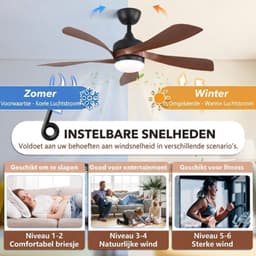 LNMsolutions® Ventilator Plafond - Ventilator - Ventilator Staand Afstandsbediening - Zwart/Bruin - 114cm x 114cm x 49cm — thumbnail 4