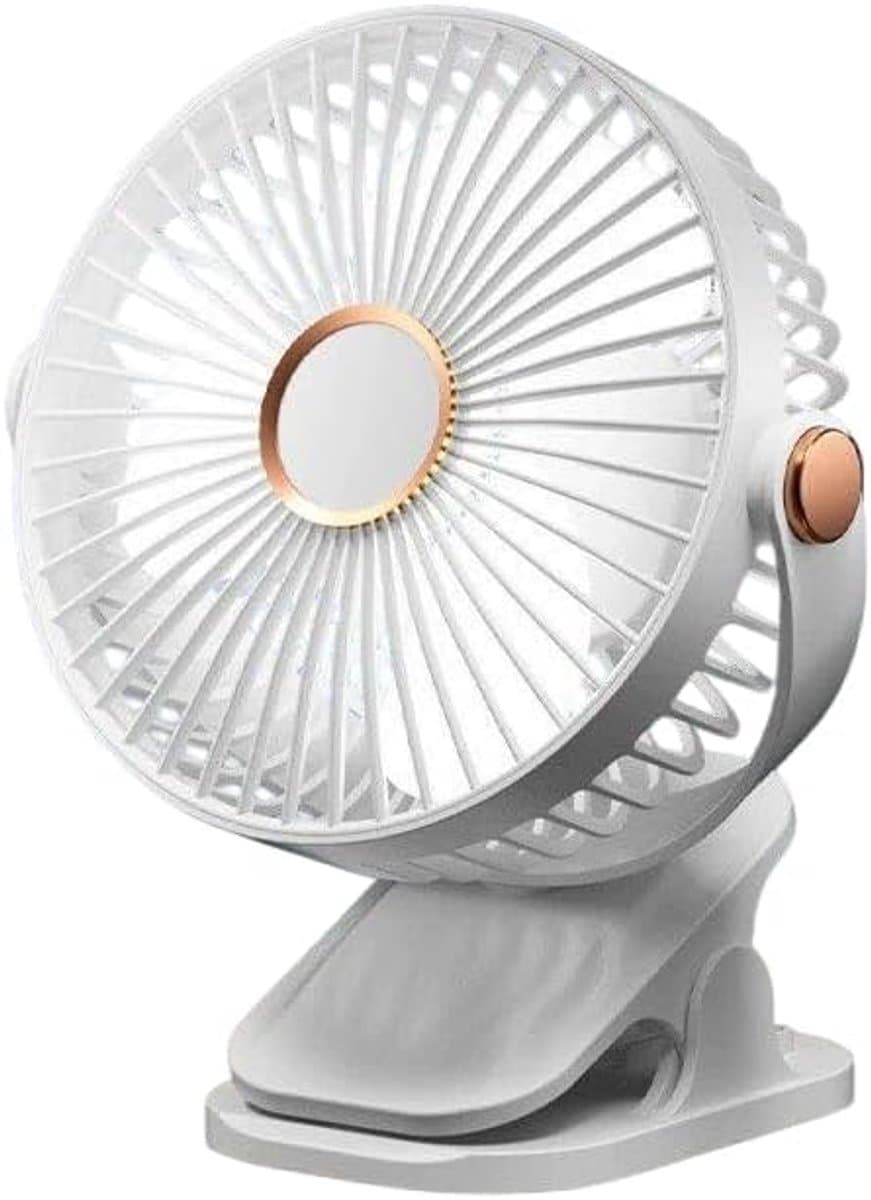 Stille USB-ventilator - Mini bureauventilator, 5 windsnelheden, 360° draaibaar - Kleine wandventilator, geschikt voor kantoor, thuis en op de camping - Wit - 1 stuk — afbeelding 1