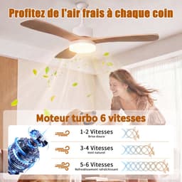 Plafondventilator met Verlichting – Houten Bladen Ventilator met Afstandsbediening, Timer & Kleurtemperatuur 3000K-6500K — thumbnail 5