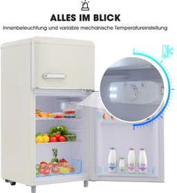 Koelkast 72 liter wit retro dubbeldeks ijzer plastic koel vrieskast voor keuken en woonkamer thuis — thumbnail 4
