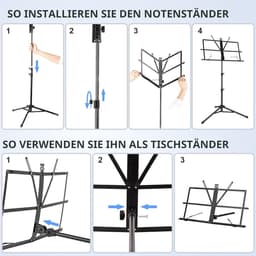 Muziekstandaard - Opvouwbaar - Opklapbare Bladmuziek Lessenaar Houder Statief - Muziek Staander Hoog - Met Tas - Zwart — thumbnail 2