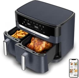 Airfryer Dubbele Mand - Heteluchtfriteuse Dubbele Airfryer - Gezinsmaaltijden Bereiden - Synchroon Koken - 11 Liter - Zwart — thumbnail 1
