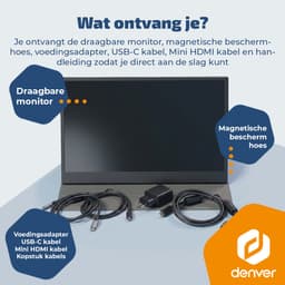 Denver Portable Monitor 18.5 inch - Full HD - Draagbare Monitor - Lederen Hoes - HDMI/USB-C - PMO18501 - Grijs — thumbnail 5
