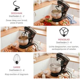 SnelShoppen - Professionele Keukenmachine 1800W Max, Kneedmachine met 5L Kom, 6 Snelheden, Pulsfunctie, Orbitale Beweging, LED-Touchscreen voor Keuken — thumbnail 5
